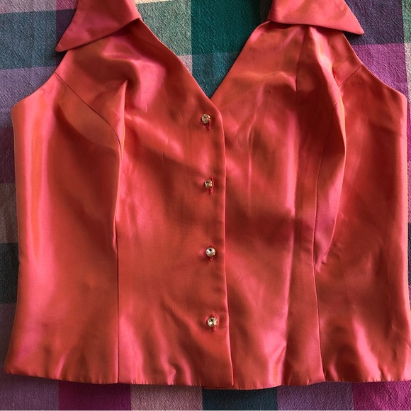 Vintage Pink Orange rhinestone halter Top size 10 Medium 90s - Picture 4 of 16